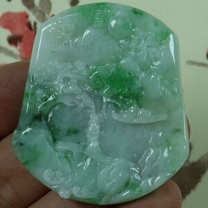 Cert'd Green 100% Natural A Jade jadeite Pendant Landscape Character 山水人物